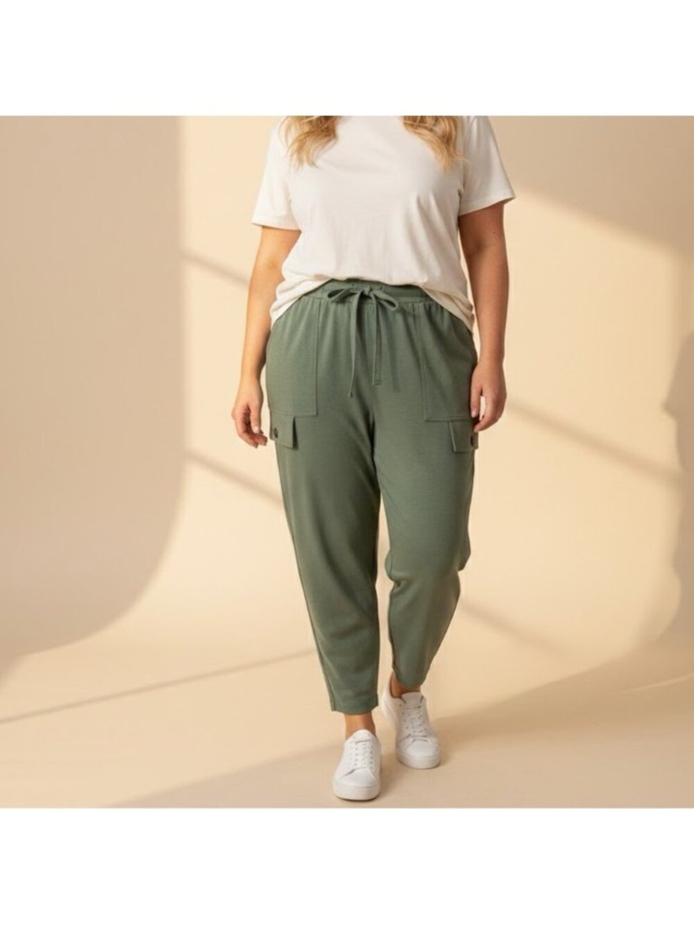 Penningtons Green Cargo Joggers Pants Elastic Pull On Waist Size 18 stretch